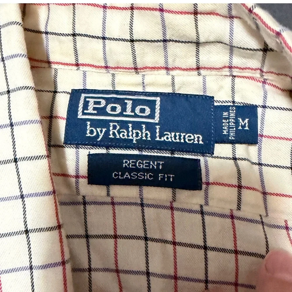Polo Ralph Lauren Button Down Shirt Mens M Cream Check Regent Cotton Work